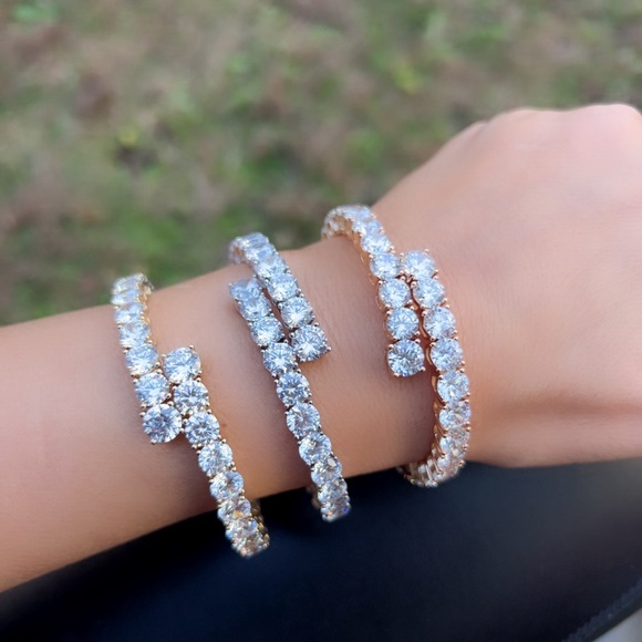 Silver Bracelet Real Crystal Adjustable Cuff Platinum Plated Luxury Jewelry - Picture 8 of 13
